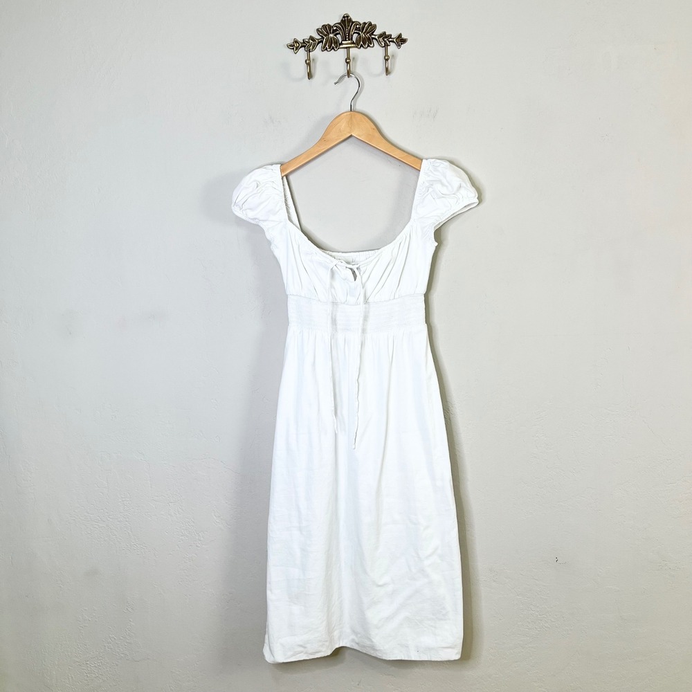 Reformation Dress Size 2 White Smocked Waist Organic Cotton Midi Milk Maid - Picture 1 of 11